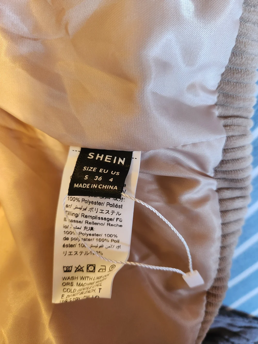 Womens Cropped Corduroy Puffer Vest - Taupe - Picture 3 of 3